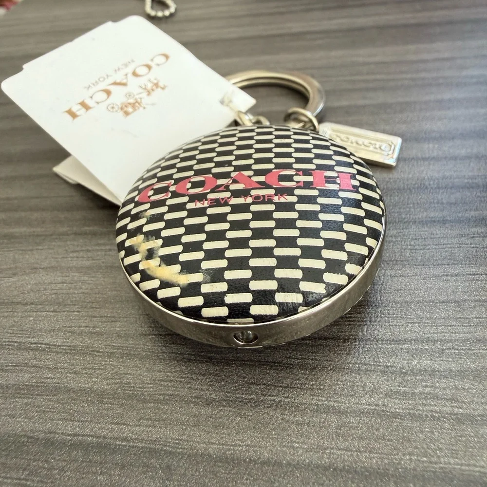 Coach Checkered Black and White Keychain with Pink Logo flashlight